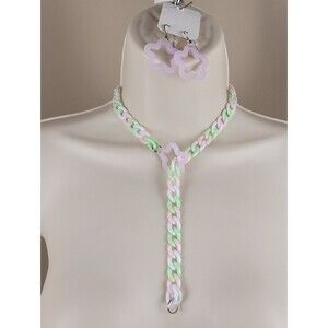 3pc spring fun link Hanami Dango lariat drop star necklace & earrings
